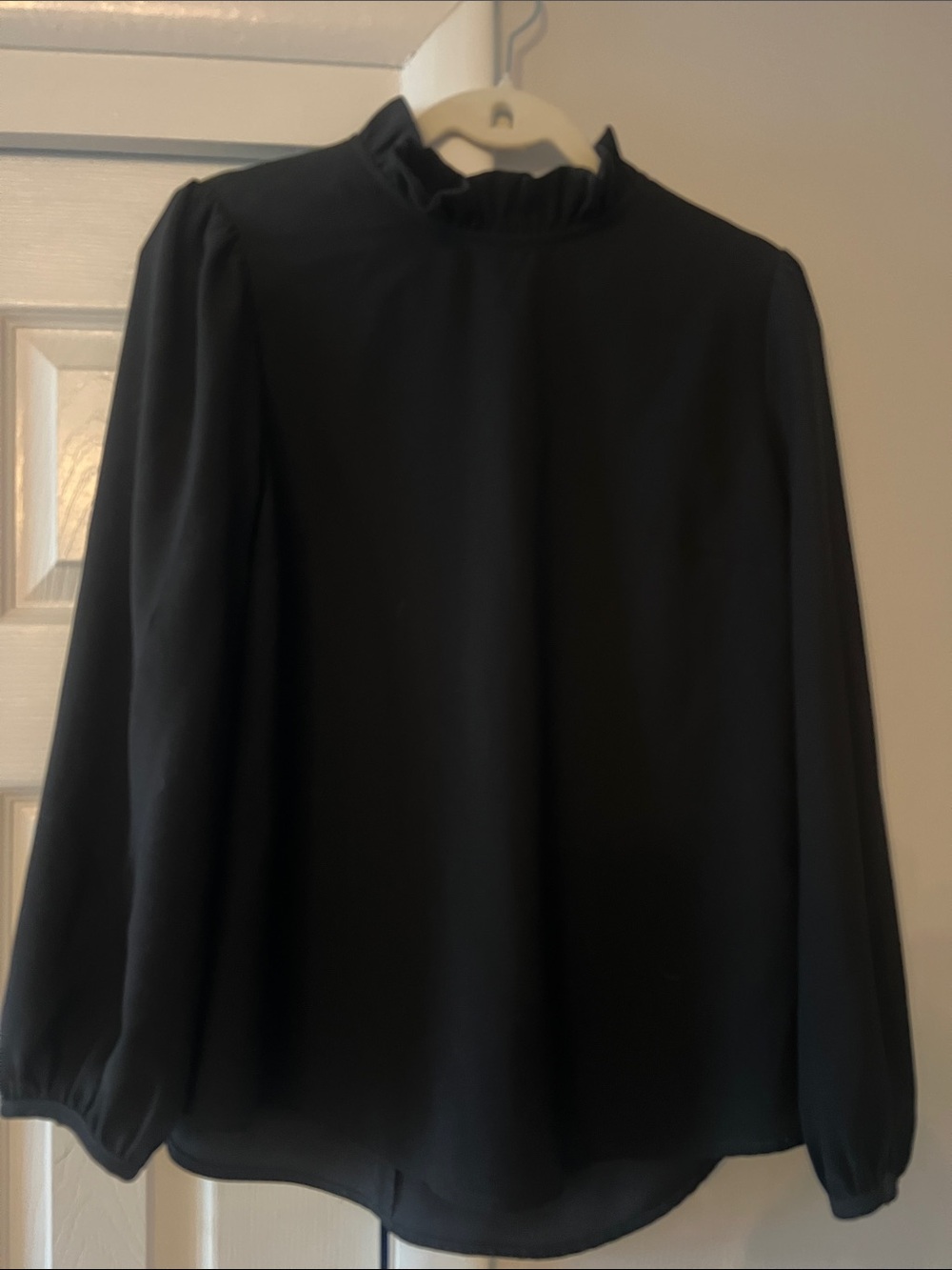 J Crew Black Ruffle-Neck Long Sleeve Women's Top
